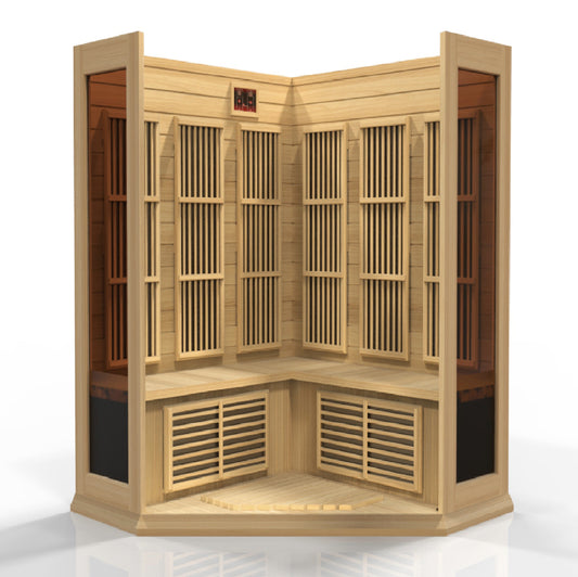Maxxus 3-Person Corner Low-EMF FAR Infrared Sauna β Canadian Red Cedar