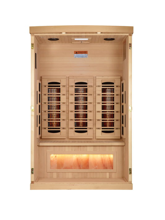 Golden Designs Reserve Edition 2-Person Full Spectrum Near Zero EMF Infrared Sauna with Himalayan Salt Bar