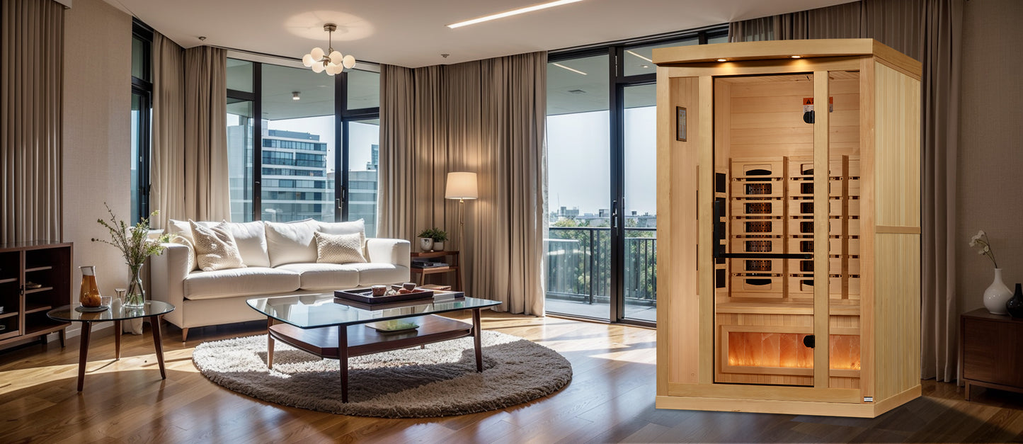 Golden Designs Reserve Edition 2-Person Full Spectrum Near Zero EMF Infrared Sauna with Himalayan Salt Bar