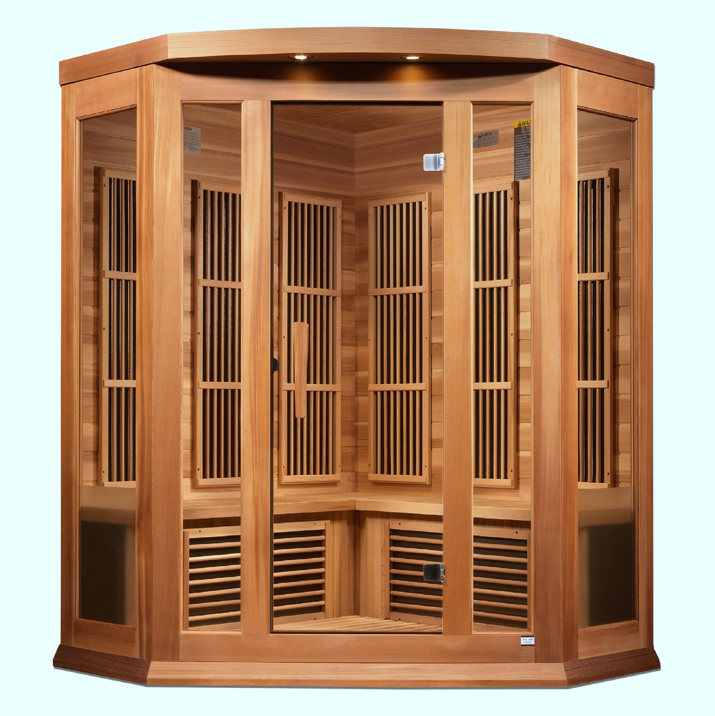 Maxxus 3-Person Corner Low-EMF FAR Infrared Sauna – Canadian Red Cedar