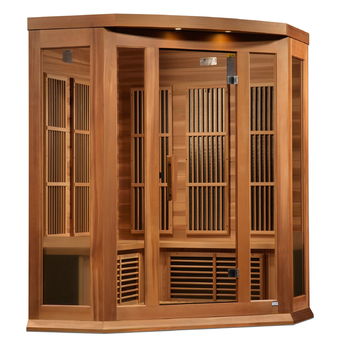 Maxxus 3-Person Corner Low-EMF FAR Infrared Sauna – Canadian Red Cedar